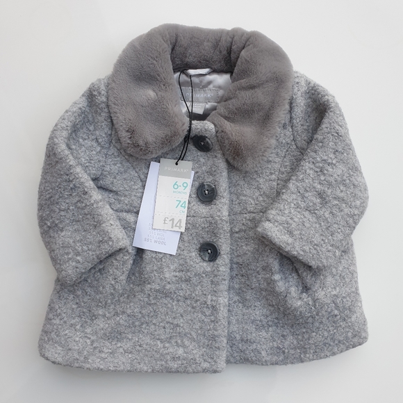 Primark Other - Primark Girls Grey Fur Collar Coat 3-6months